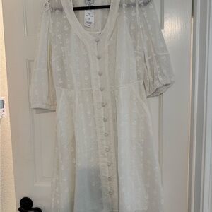 CAbi white Button-Down Dress with slip. Size 8